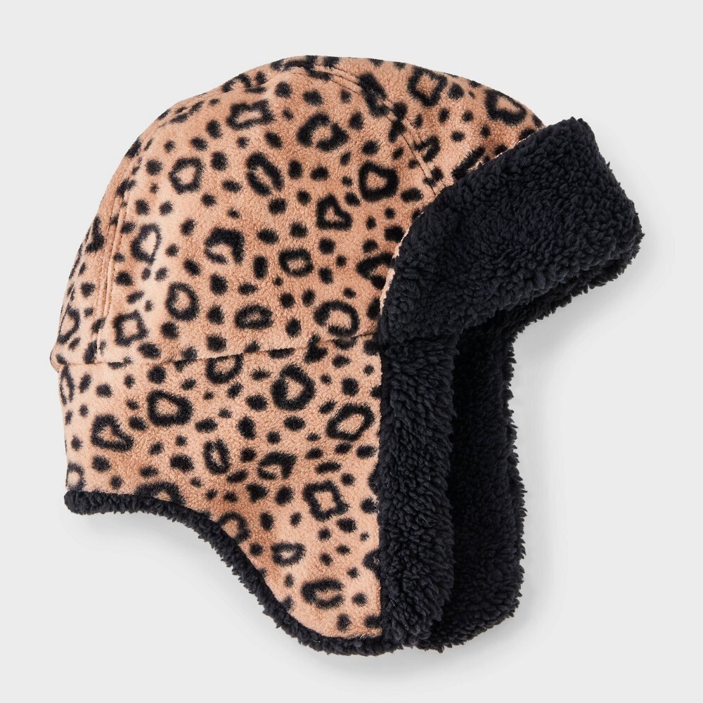 Cat & Jack Girls’ Leopard Printed Recycled Fleece Trapper Hat Brown/Black NWT - Picture 1 of 2